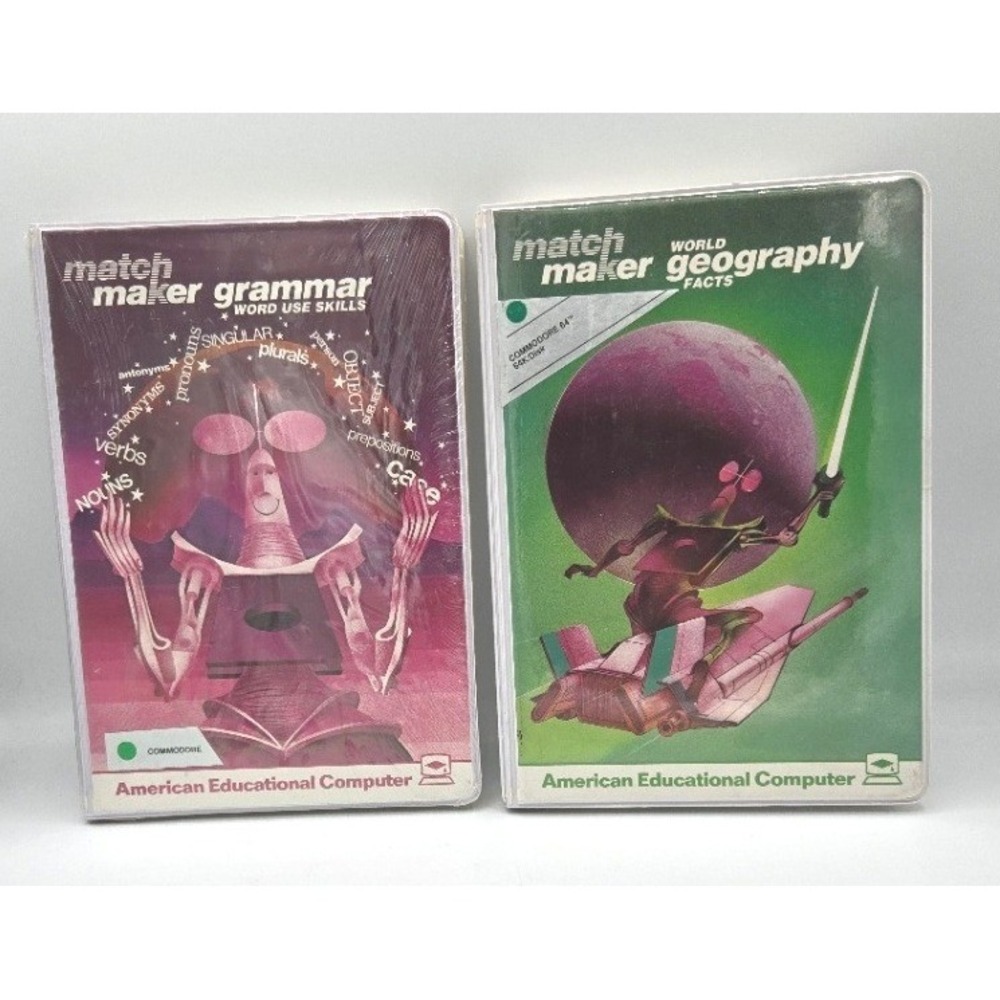 Vintage C64 Match Maker Software Set: Grammar (SEALED) & World Geography (1983)